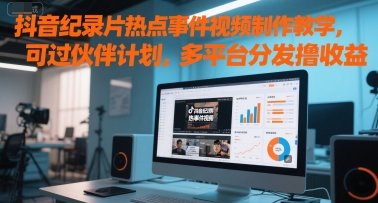 抖音纪录片热点事件视频制作教学，可过伙伴计划，多平台分发撸收益-生财赚 -赚钱新动力
