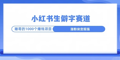 小红书生僻字玩法，快速涨分变现详解-生财赚 -赚钱新动力