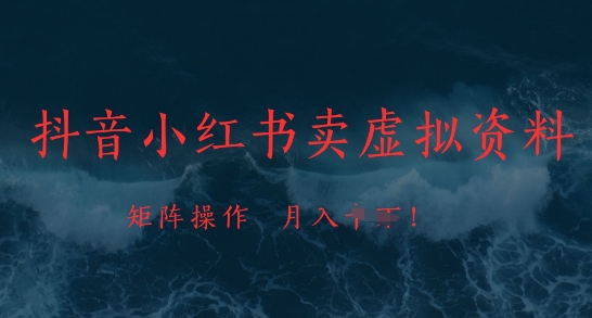 抖音小红书卖虚拟资料，市场需求一直存在，矩阵操作，月入1w+-生财赚 -赚钱新动力