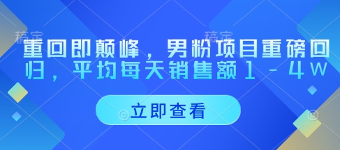 重回即颠峰，男粉项目重磅回归，平均每天销售额1-4W-生财赚 -赚钱新动力