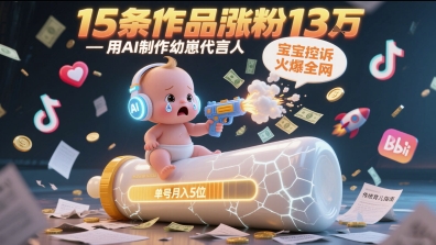 用AI制作幼崽代言人，宝宝的控诉火爆全网，15条作品涨粉13W，单号月入5位数实操教程-生财赚 -赚钱新动力