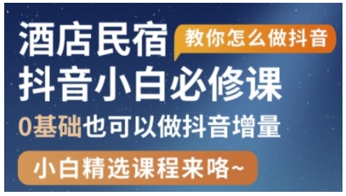 抖音本地生活酒店民宿运营，0基础也可以做抖音增量-生财赚 -赚钱新动力