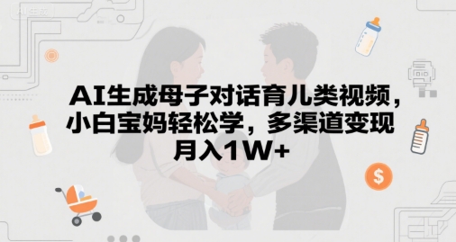 AI生成母子对话育儿类视频，小白宝妈轻松学，多渠道变现，月入1W+-生财赚 -赚钱新动力