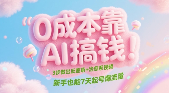 0成本靠AI搞钱！3步做出反差萌+治愈系视频，新手也能7天起号爆流量-生财赚 -赚钱新动力