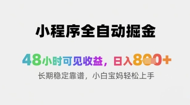 小程序全自动掘金，48小时可见收益，日入8张+长期稳定靠谱，小白宝妈轻松上手【揭秘】-生财赚 -赚钱新动力