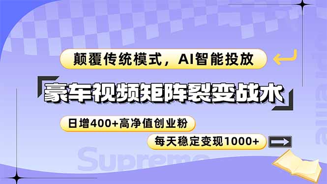 （14903期）豪车视频矩阵裂变战术，颠覆传统模式，AI智能投放，日增400+高净值创业…-生财赚 -赚钱新动力