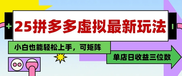 25最新拼多多虚拟电商，单店日入3位数，小白也能快速上手，保姆级教程-生财赚 -赚钱新动力