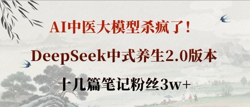 AI中医大模型杀疯了！DeepSeek中式养生2.0版本，十几篇笔记粉丝3w+-生财赚 -赚钱新动力