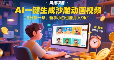 AI一件生成沙雕动画视频，5分钟一条，新手小白也能月入9k+-生财赚 -赚钱新动力