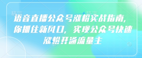 语音直播公众号涨粉实战指南，你抓住新风口，实现公众号快速涨粉开通流量主-生财赚 -赚钱新动力