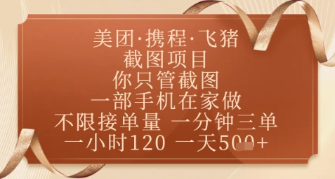 飞猪美团截图项目，你只管截图，一部手机在家做，正规平台无套路，一天5张+【揭秘】-生财赚 -赚钱新动力