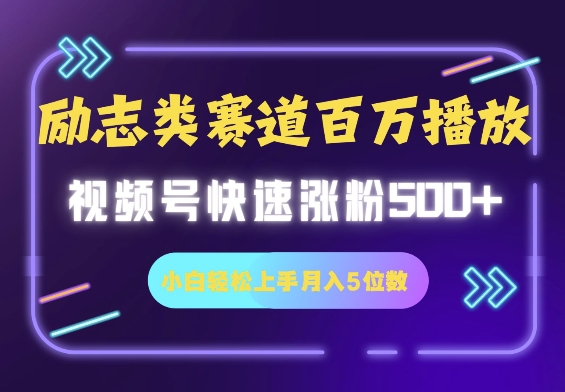 励志类赛道也能百万播放，快速涨粉500+视频号变现月入5位数-生财赚 -赚钱新动力