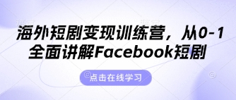 海外短剧变现训练营，从0-1全面讲解Facebook短剧-生财赚 -赚钱新动力