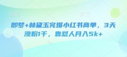 即梦+林黛玉完爆小红书商单，3天涨粉1千，靠怼人月入5k+-生财赚 -赚钱新动力