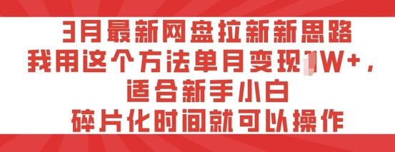 3月最新网盘拉新新思路，我用这个方法单月变现过W+，适合新手小白，碎片化时间就可以操作-生财赚 -赚钱新动力