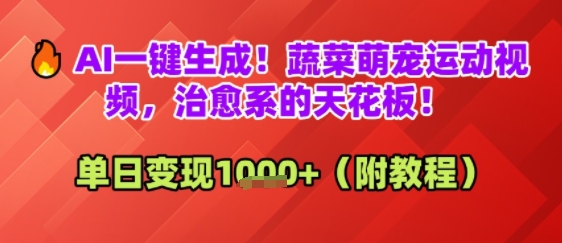 AI一键生成！蔬菜萌宠运动视频，治愈系的天花板！单日变现多张-生财赚 -赚钱新动力