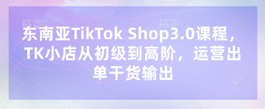 东南亚TikTok Shop3.0课程，TK小店​从初级到高阶，运营出单干货输出-生财赚 -赚钱新动力