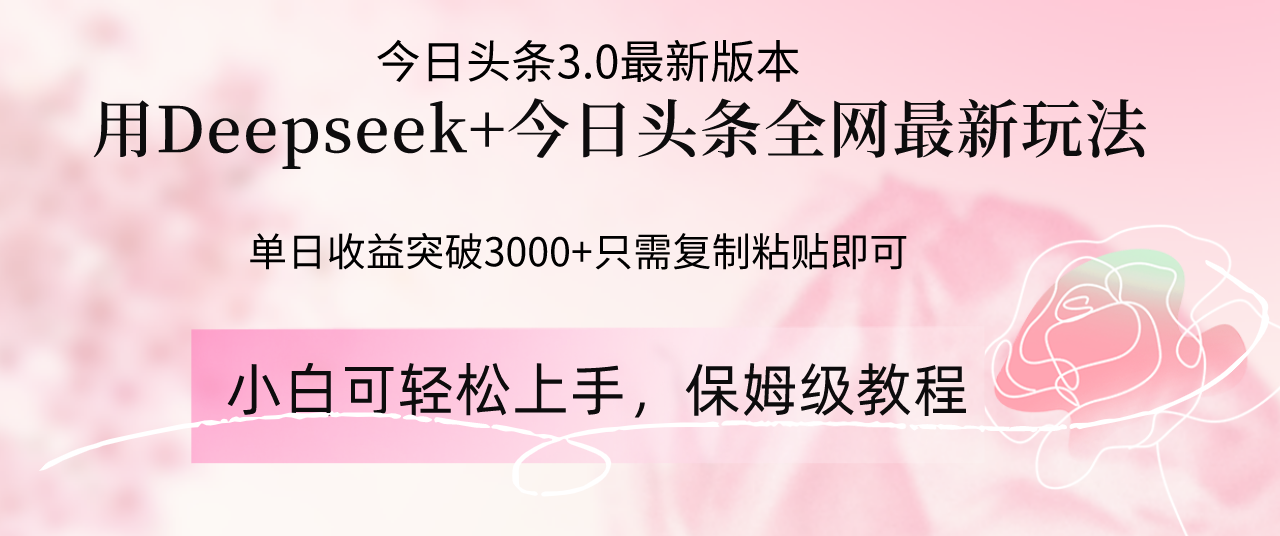 （14452期）Deepseek结合今日头条全网最新玩法，单日收益突破3000+，只需要简单的…-生财赚 -赚钱新动力