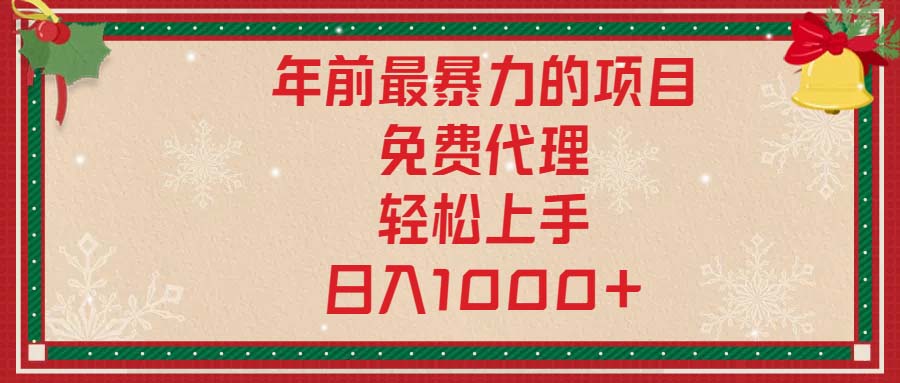 （13773期）年前最暴力的项目，免费代理，轻松上手，日入1000+-生财赚 -赚钱新动力