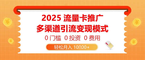 2025流量卡推广，0门槛0投资0费用，多渠道引流变现模式，轻松月入1w-生财赚 -赚钱新动力