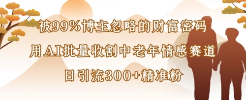 被99%博主忽略的财富密码：用AI批量收割中老年情感赛道，日引流300+精准粉-生财赚 -赚钱新动力