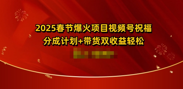 2025春节爆火项目视频号祝福，分成计划+带货双收益，轻松日入多张-生财赚 -赚钱新动力