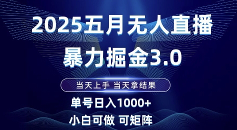 2025五月无人直播暴力掘金3.0，当天上手，当天拿结果，单号日入1k+小白可做可矩阵【揭秘】-生财赚 -赚钱新动力