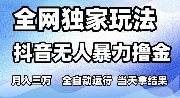全网独家玩法，抖音无人暴力撸金，月入3W，全自动运行，当天拿结果，可矩阵【揭秘】-生财赚 -赚钱新动力