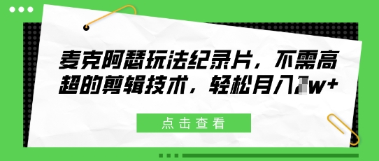 麦克阿瑟玩法纪录片，不需高超的剪辑技术，轻松月入1w+-生财赚 -赚钱新动力