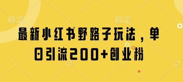 最新小红书野路子玩法，单日引流200+创业粉-生财赚 -赚钱新动力