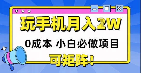 0成本小白必做项目，可矩阵，玩玩手机月入1w+-生财赚 -赚钱新动力