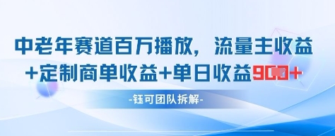 中老年赛道百万播放+流量主收益+定制收益，单日收益9张-生财赚 -赚钱新动力