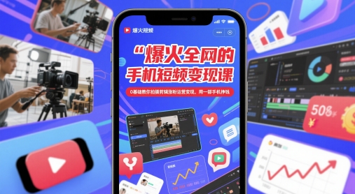 爆火全网的手机短视频变现课，0基础教你拍摄剪辑涨粉运营变现，用一部手机挣钱-生财赚 -赚钱新动力