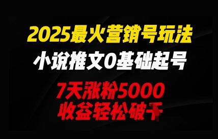 2025最火营销号玩法：小说推文0基础起号，7天涨粉5000，收益轻松破k-生财赚 -赚钱新动力