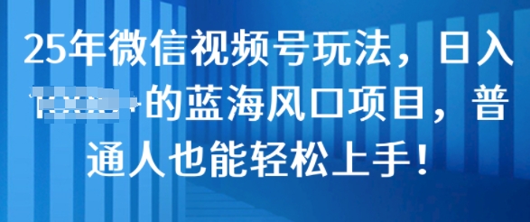 25年微信视频号玩法，日入几张的蓝海风口项目，普通人也能轻松上手!-生财赚 -赚钱新动力