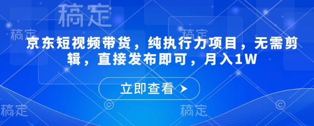 京东短视频带货，纯执行力项目，无需剪辑，直接发布即可，月入1W-生财赚 -赚钱新动力