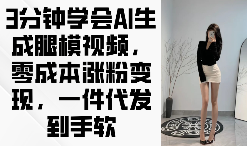 （14537期）3分钟学会AI生成腿模视频，零成本涨粉变现，一件代发到手软-生财赚 -赚钱新动力