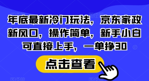 年底最新冷门玩法，京东家政新风口，操作简单，新手小白可直接上手，一单挣30【揭秘】-生财赚 -赚钱新动力