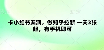 卡小红书漏洞，做知乎拉新 一天3张起，有手机即可-生财赚 -赚钱新动力