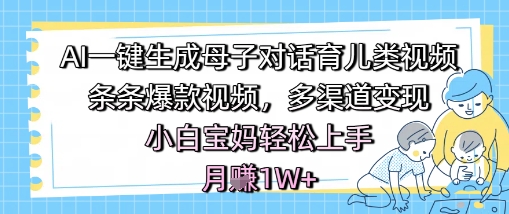 AI一键生成母子对话育儿类视频，条条爆款视频，多渠道变现，小白宝妈轻松上手，月入1W+-生财赚 -赚钱新动力