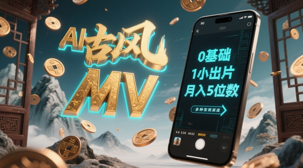 AI一键生成古风音乐MV，0剪辑基础1小时出片，多种变现渠道，一部手机月入5位数-生财赚 -赚钱新动力