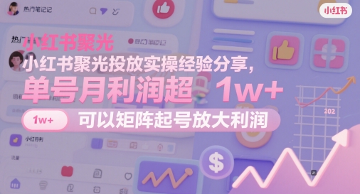 小红书聚光投放实操经验分享，单号月利润超1w+，可以矩阵起号放大利润-生财赚 -赚钱新动力