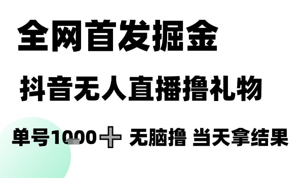 全网首发掘金抖音无人直播撸礼物，单号1k +无脑撸，当天拿结果【揭秘】-生财赚 -赚钱新动力