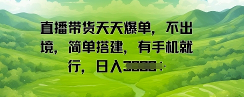 直播带货天天爆单，不出境，简单搭建，有手机就行，日入多张-生财赚 -赚钱新动力