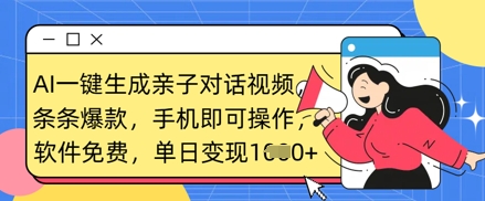 AI一键生成亲子对话视频，条条爆款，一部手机即可操作，单日变现数张-生财赚 -赚钱新动力