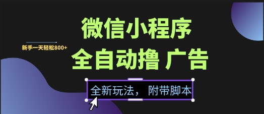 微信小程序全自动撸广告项目，彻底解决没流量的问题，新手一天8张+【揭秘】-生财赚 -赚钱新动力
