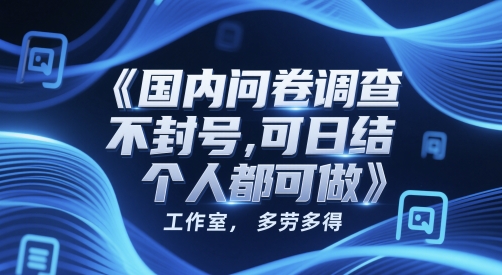 国内问卷调查，不封号，可日结，多劳多得，工作室，个人都可做-生财赚 -赚钱新动力