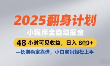 2025小程序全自动掘金，48 小时可见收益，日入8张，长期稳定靠谱，小白宝妈轻松上手【揭秘】-生财赚 -赚钱新动力
