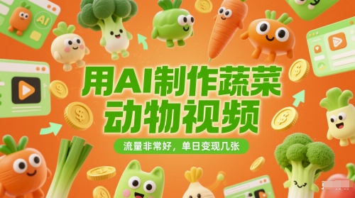 用AI制作蔬菜动物视频，流量非常好，单日变现几张-生财赚 -赚钱新动力