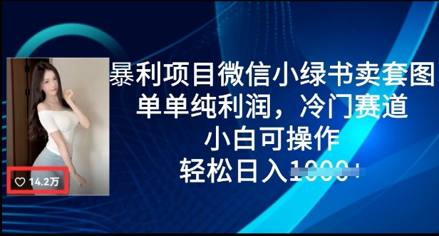 暴利项目微信小绿书卖套图，单单纯利润，冷门赛道， 小白可操作，轻松日入多张-生财赚 -赚钱新动力